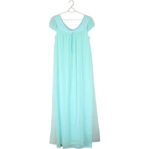 Vintage French Maid Nightgown Aqua Blue Small Full Length Short Sleeves SW52